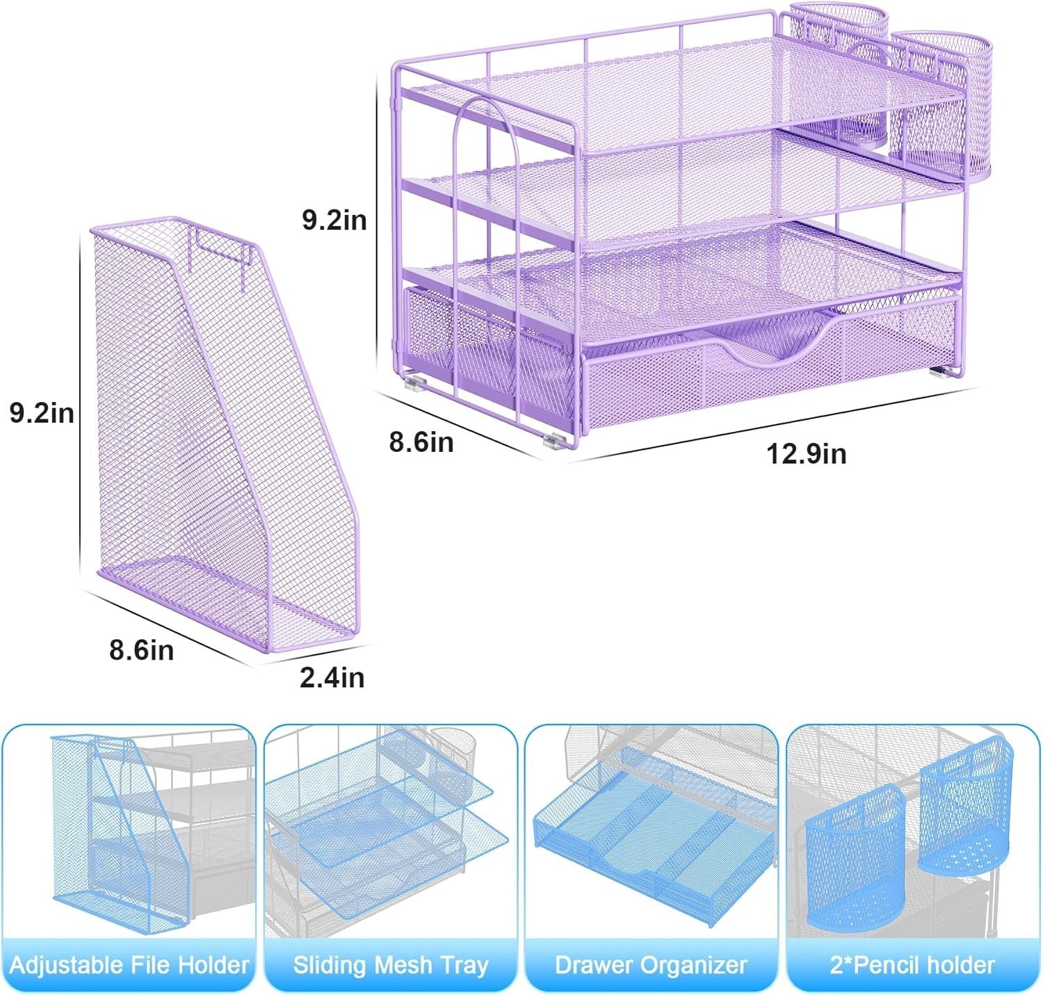 4-Tier Desk Organizer Metal Mesh File Holder Drawer Pen Storage
