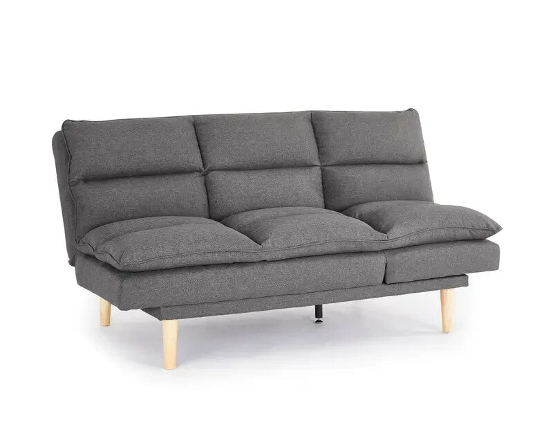 3 Seater Grey Fabric Sofa Bed with Chaise Recliner & Wooden Legs