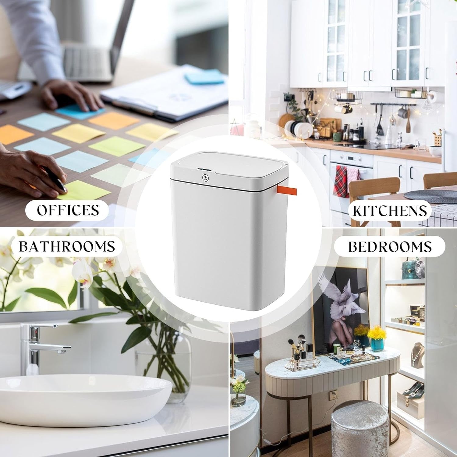Touchless Motion Sensor Trash Bin | USB Rechargeable 2.6 Gal White