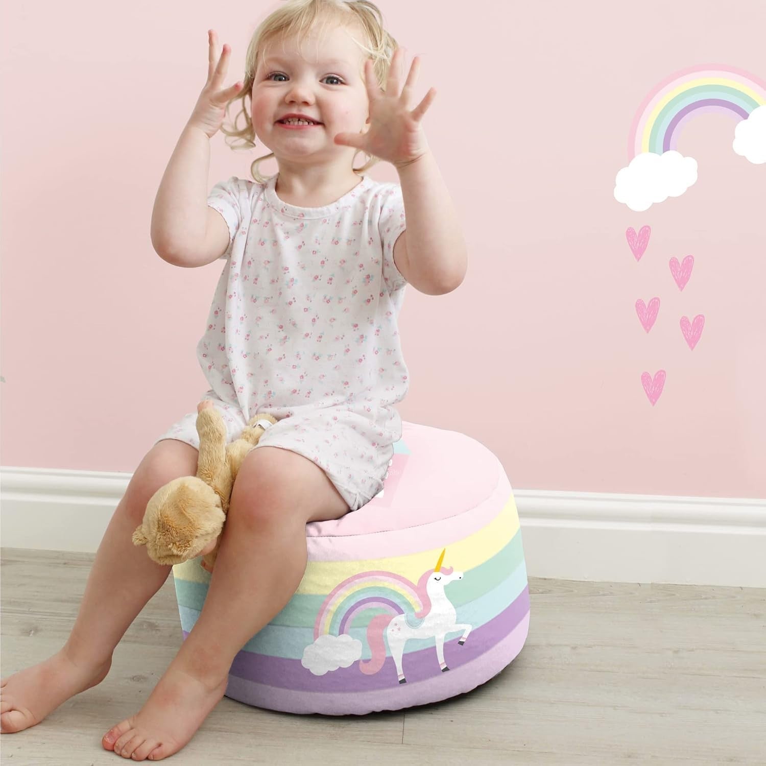 Unicorn Castle Kids Bean Bag with Footstool | Machine Washable Soft Seat