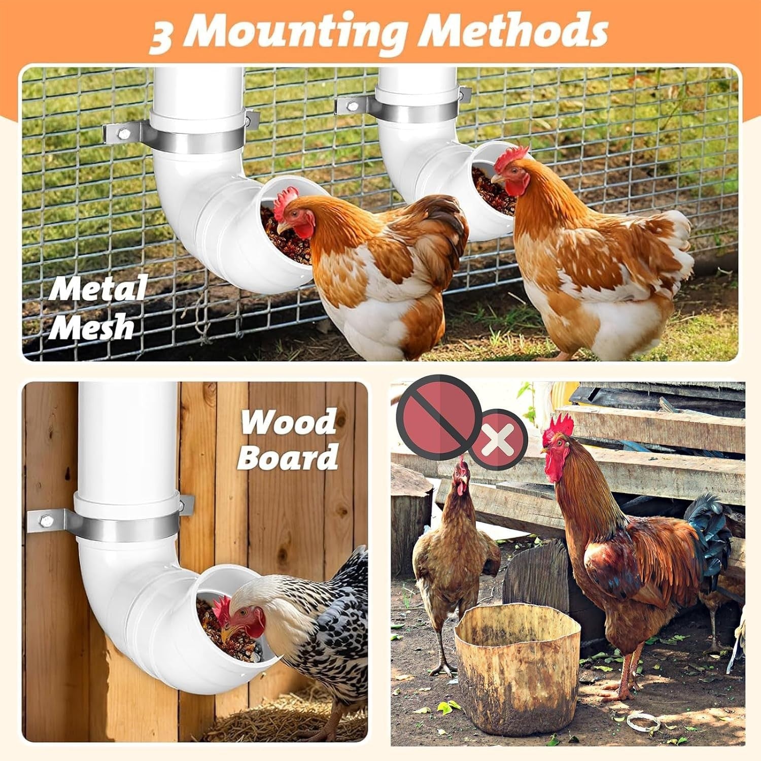 Automatic PVC Chicken Feeder No Waste Wall Mount Rat Proof