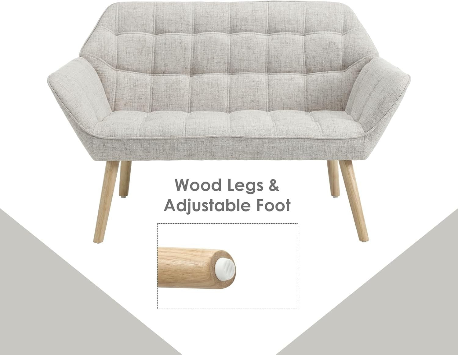2 Seater Linen Sofa Tub Chair Beige Loveseat Armchair Wood Legs Lounge