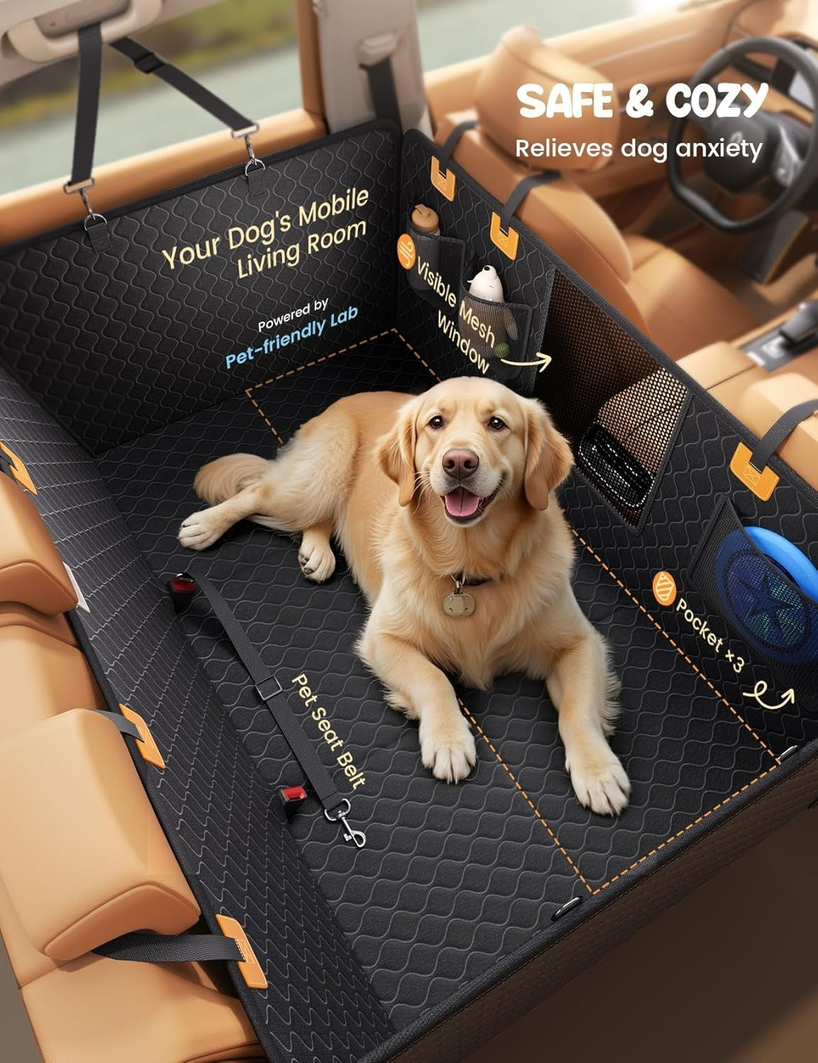 XL Dog Car Seat Cover Hard Bottom Hammock Waterproof SUV Truck 430lb