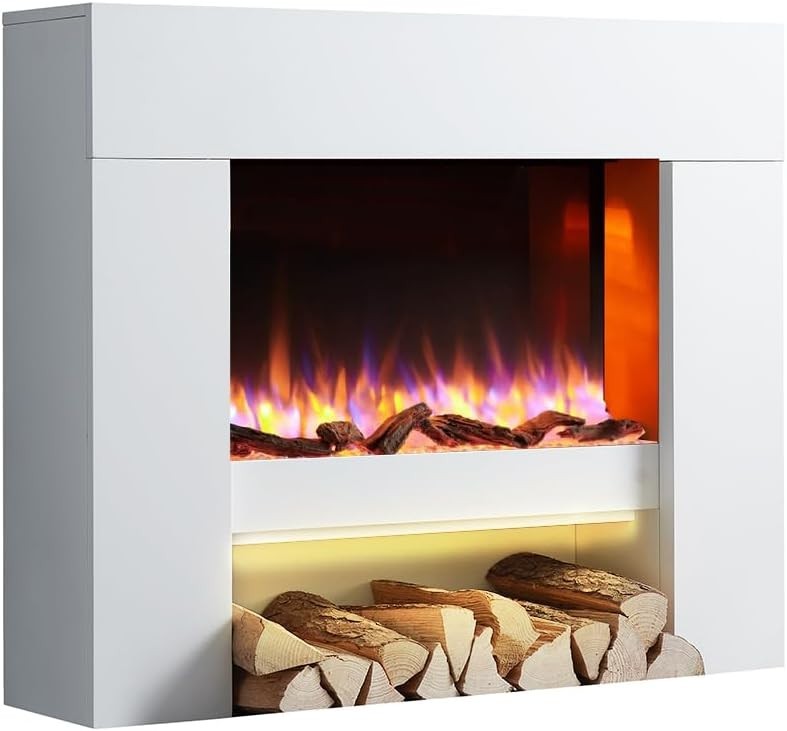 Wall Mounted 1.8kW Electric Fireplace Suite LED Flame Remote Heater