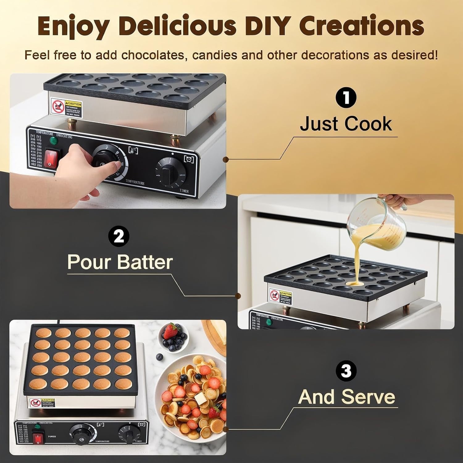 Commercial Mini Dutch Pancake Maker 25-Hole Non-Stick Electric 900W
