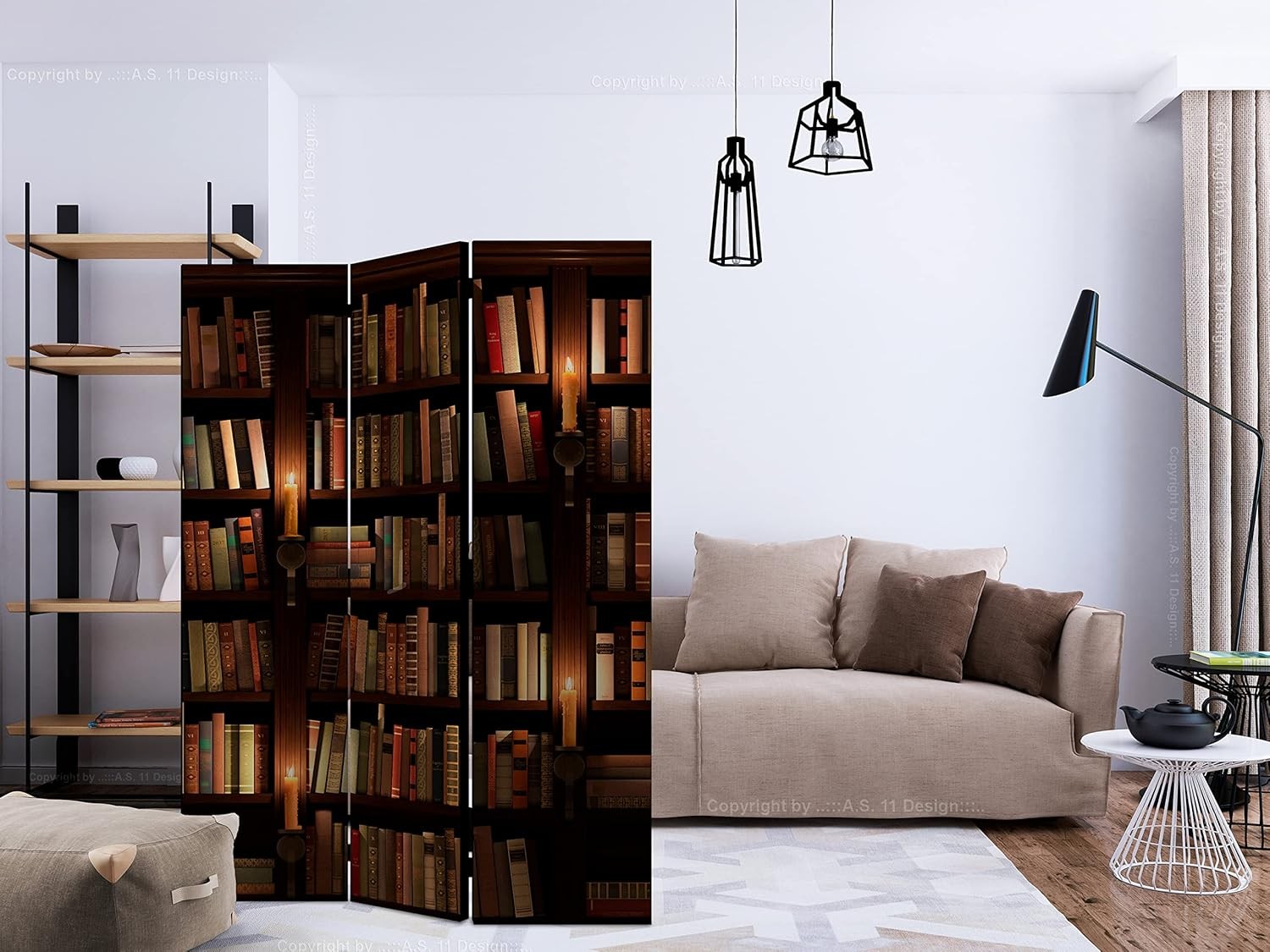 Library Print Folding Room Divider – Double-Sided Acoustic Foam Privacy Screen
