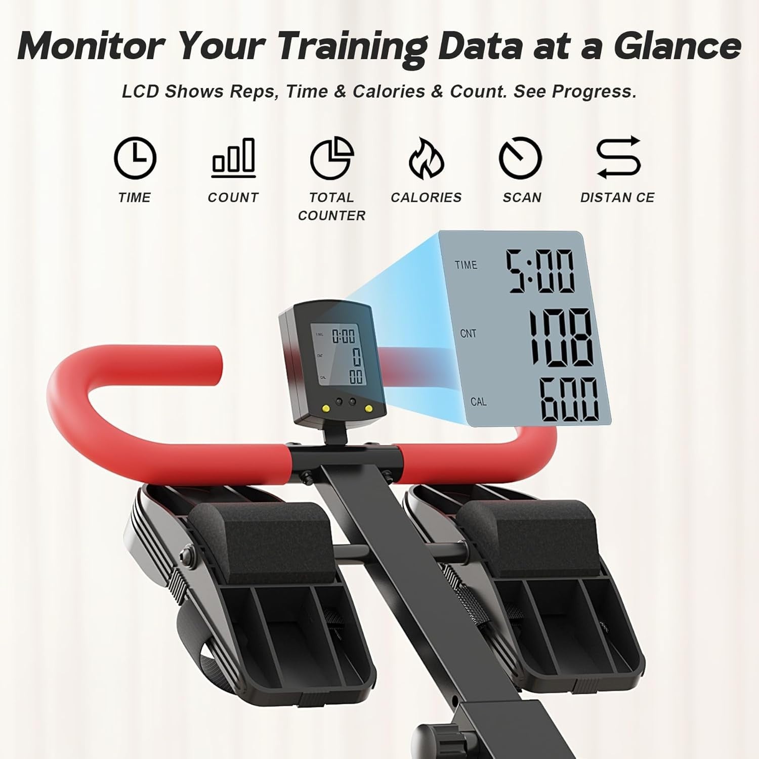 4 in 1 Foldable Rowing Machine Ab Trainer w LCD Adjustable Home Gym