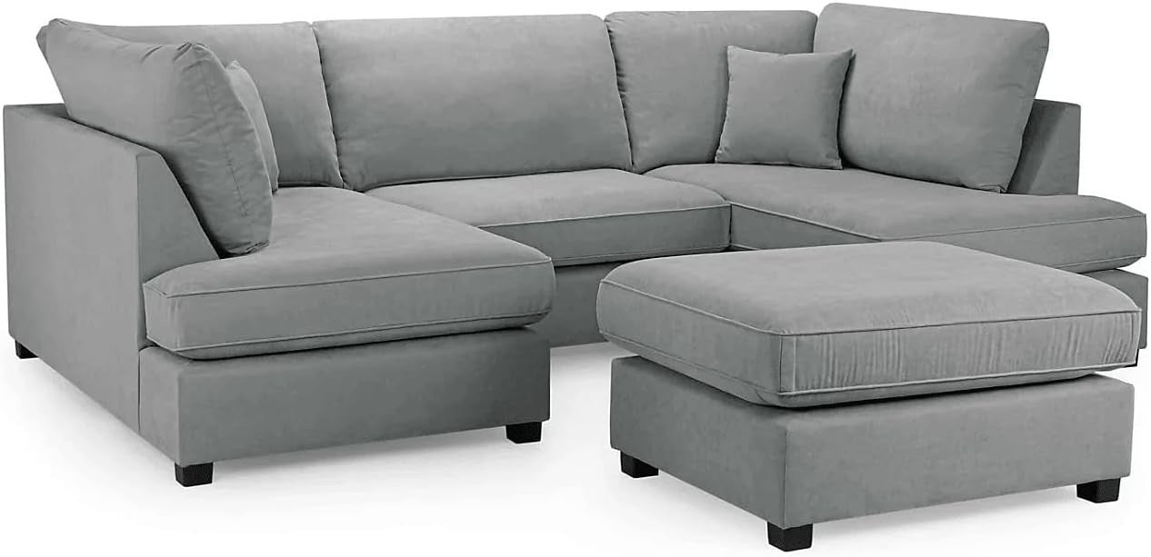 4PC U Shape Sofa with Footstool – Light Grey  Sectional – 5/6 Seater Modular.