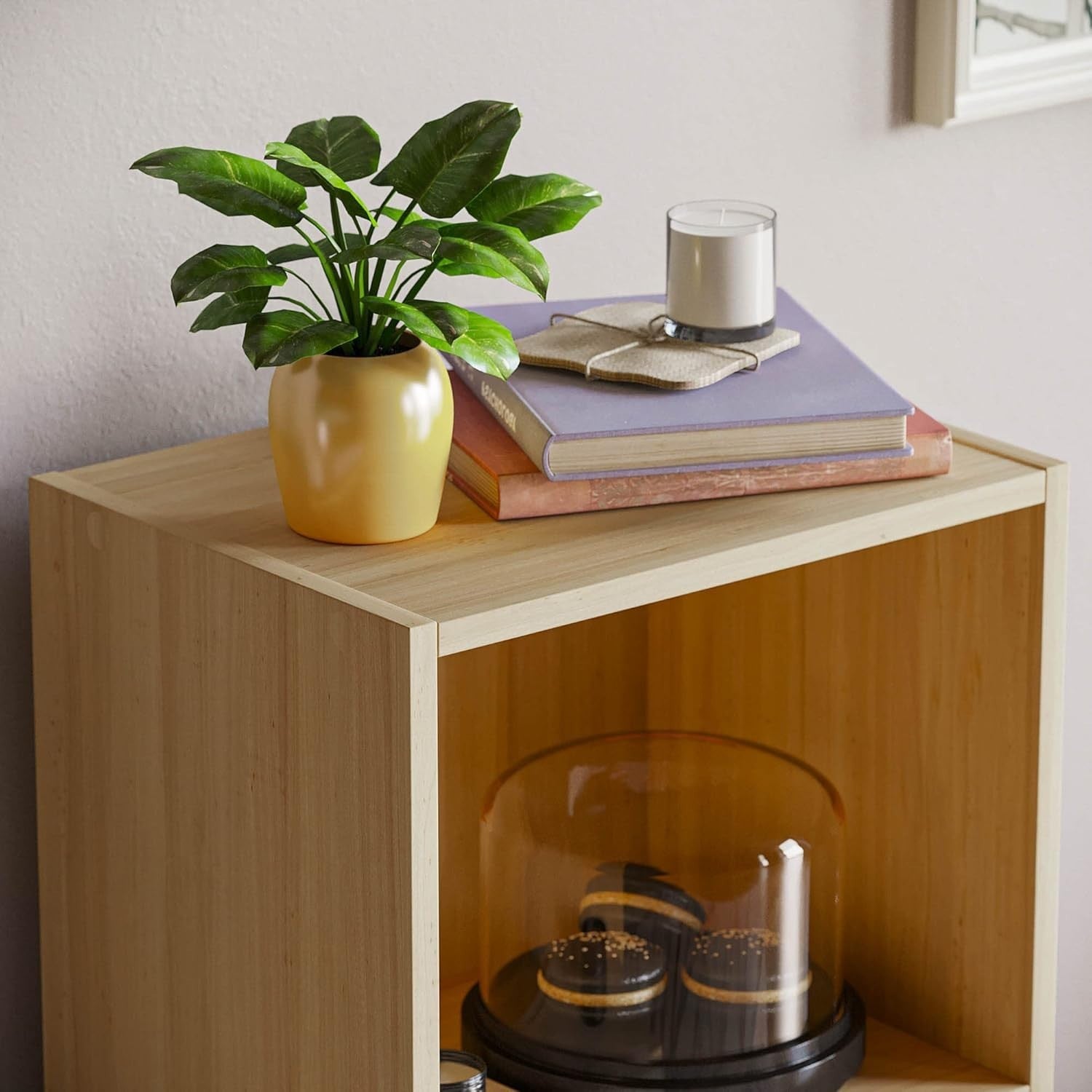 3 Tier Oak Wooden Cube Bookcase Small Storage Shelf for Living Room Office