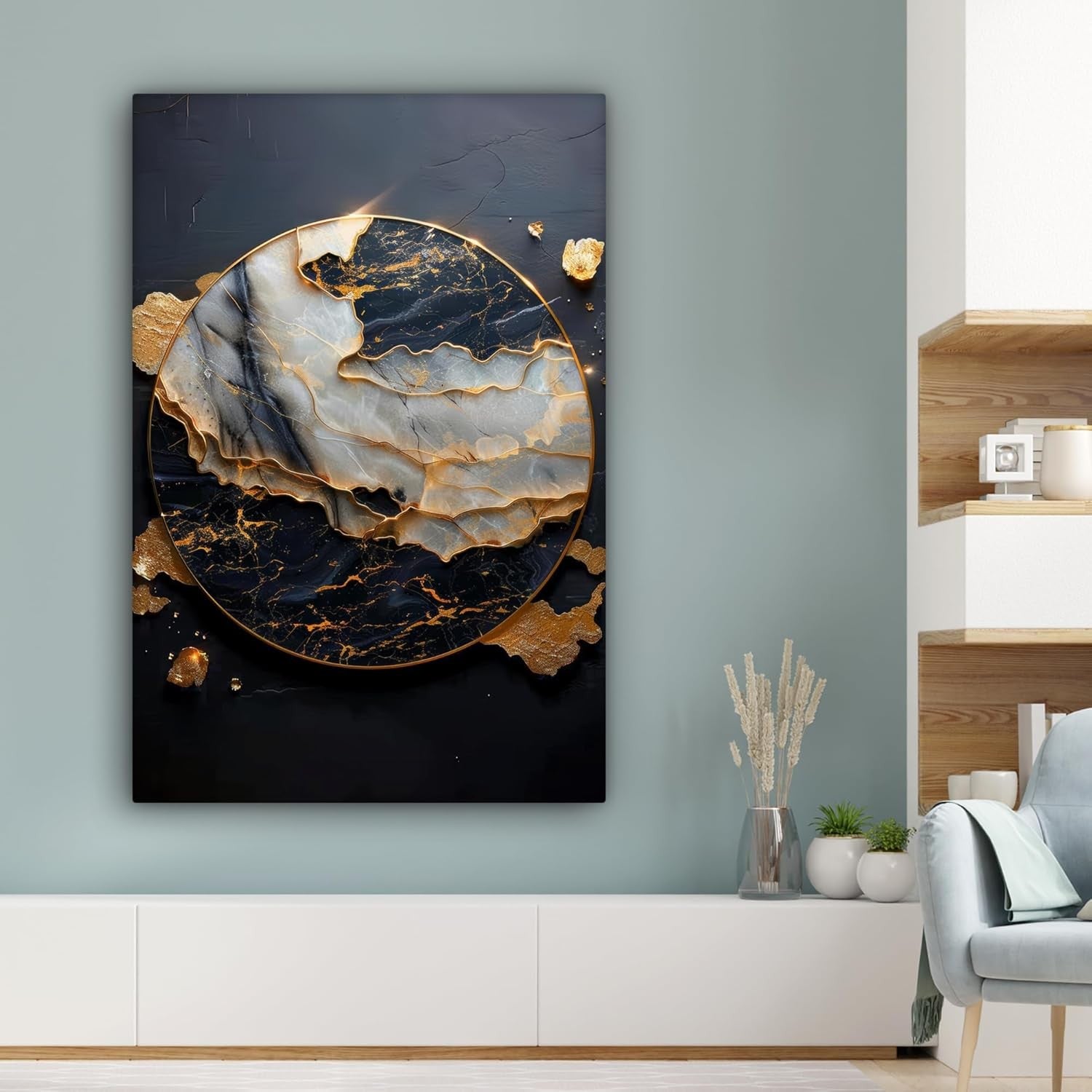 Large Gold Black Abstract Canvas Wall Art Modern Luxury 80x120cm Home Decor