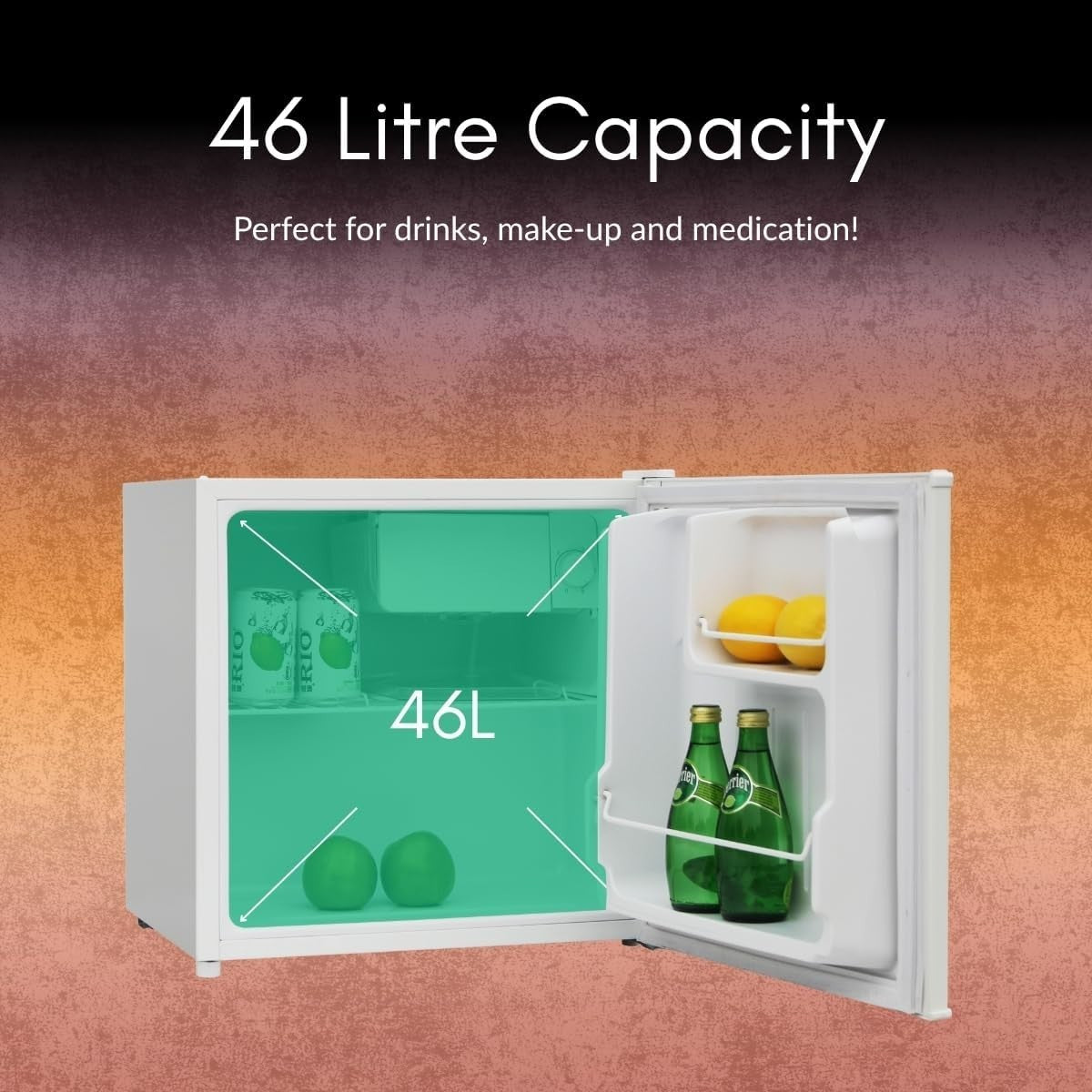 46L Mini Fridge Compact Quiet Freestanding Drinks Cooler White 4°C