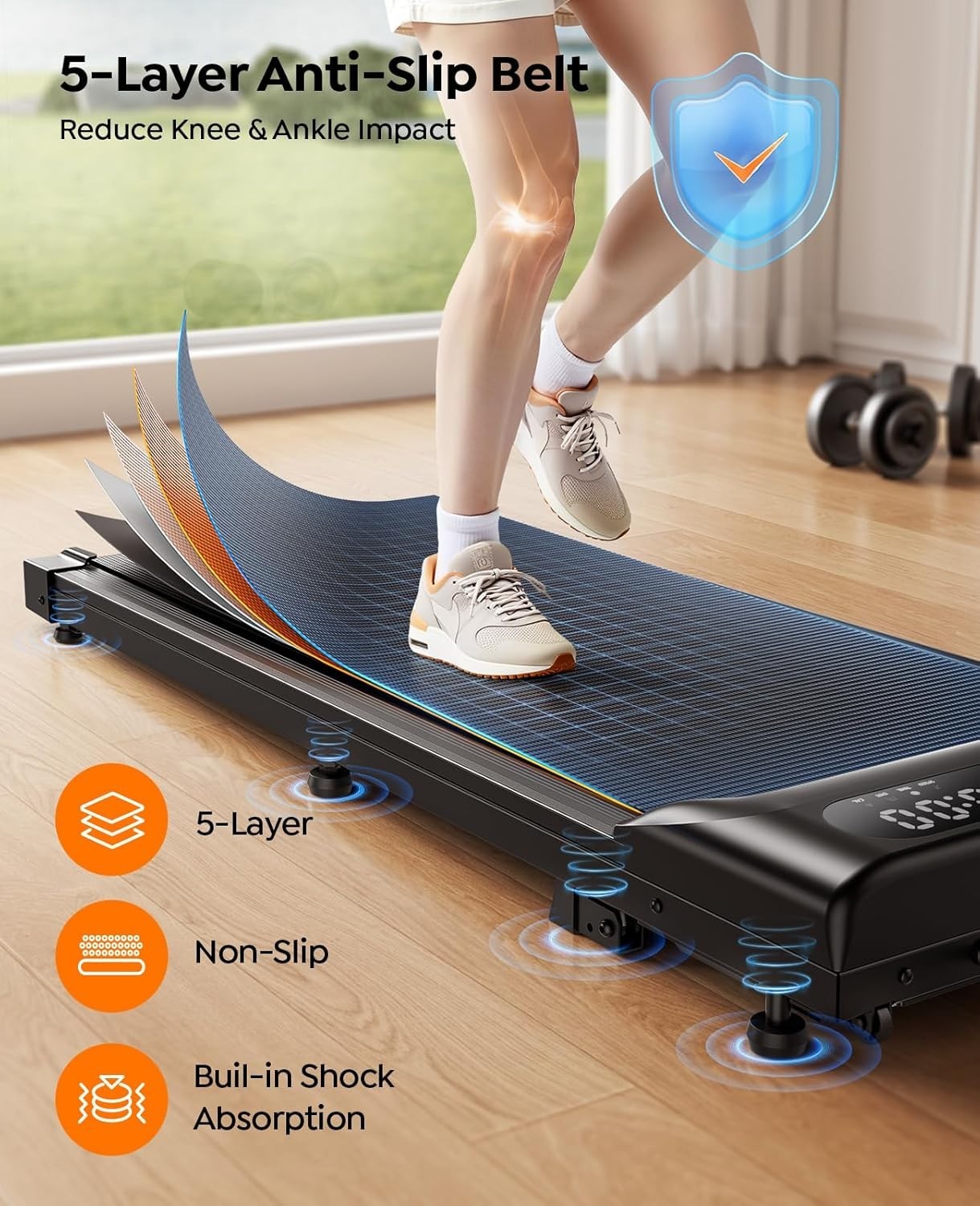 3.0HP Under Desk Treadmill 9% Incline Walking Pad 1-8 km/h Home Gym