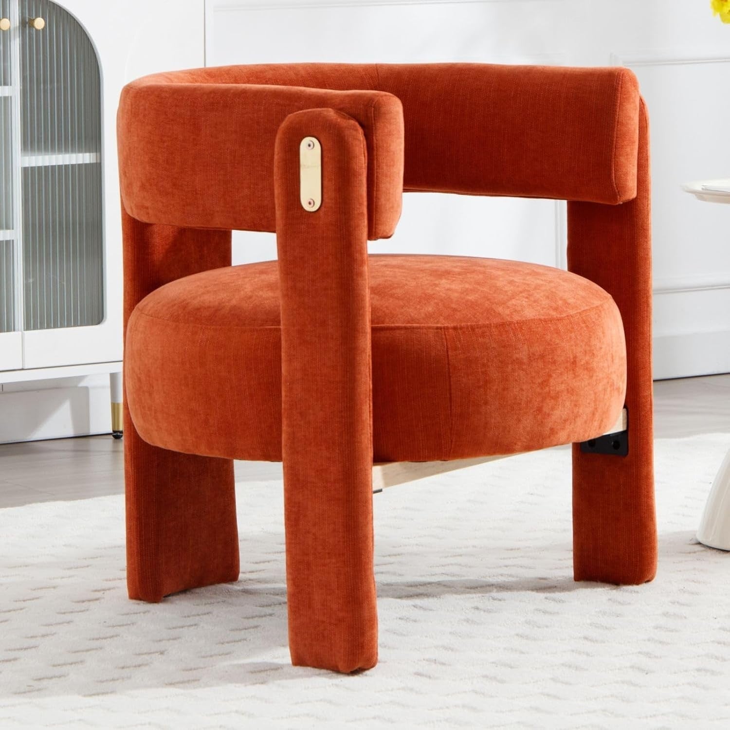 Orange Chenille Accent Armchair – Modern Semi-Circle Lounge Chair for Bedroom