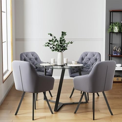100cm Round Glass Dining Table with Black Metal Legs Modern Kitchen Table