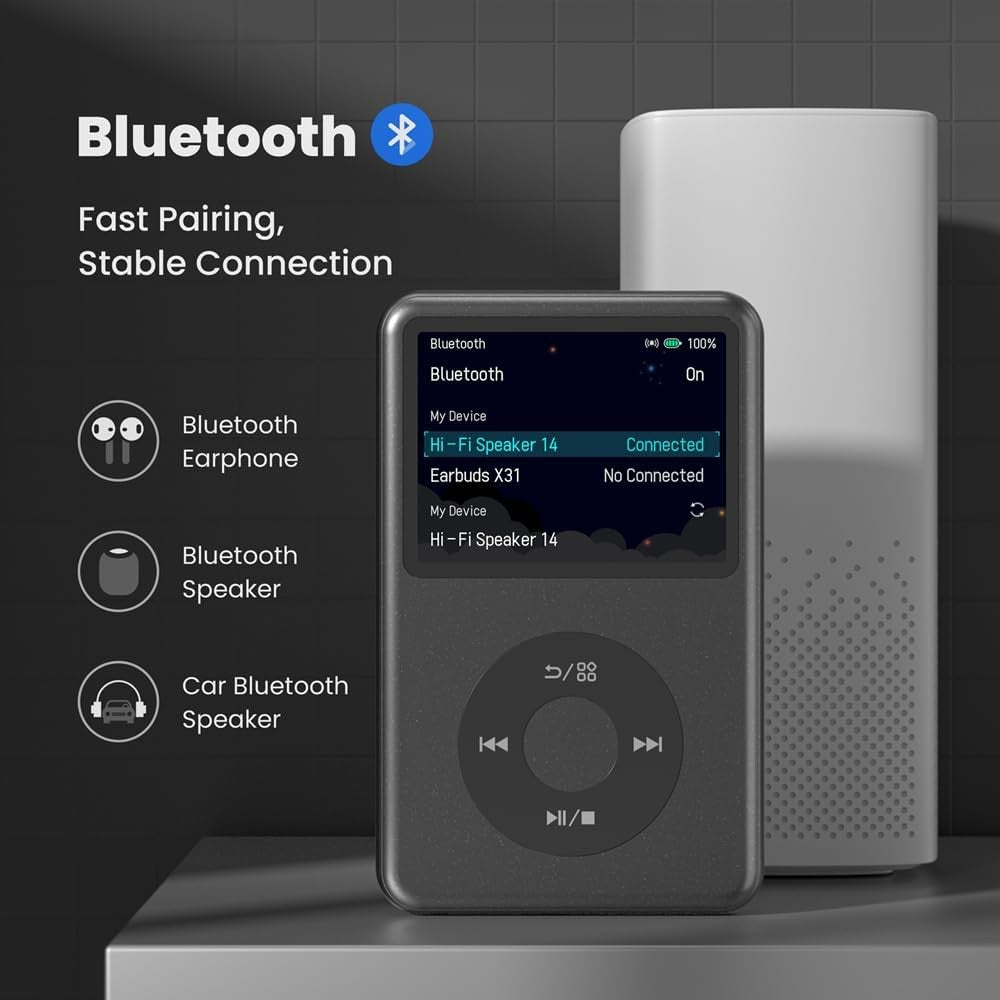Kids MP3 Player Bluetooth Portable Video Audiobook Black