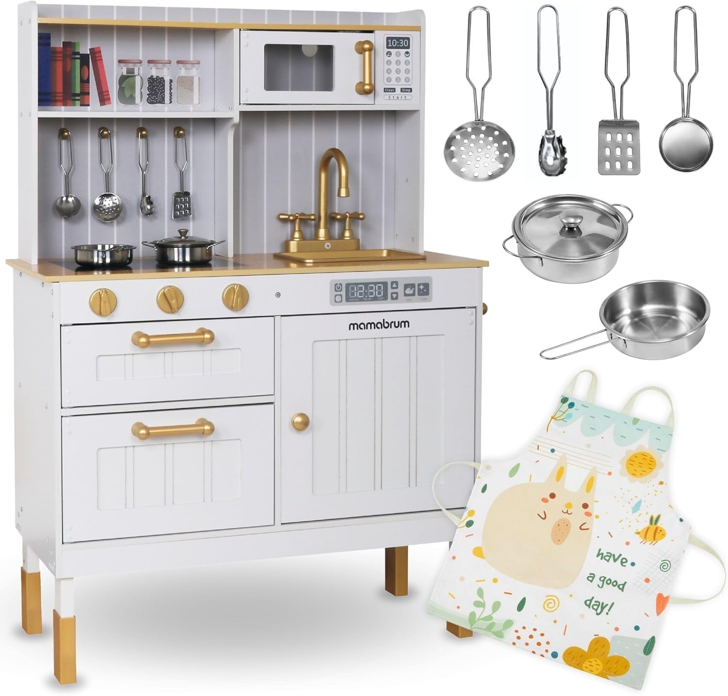 Wooden Kids Play Kitchen White Cooking Set Accessories Apron Toy