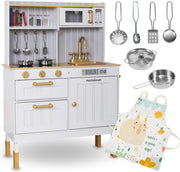 Wooden Kids Play Kitchen White Cooking Set Accessories Apron Toy