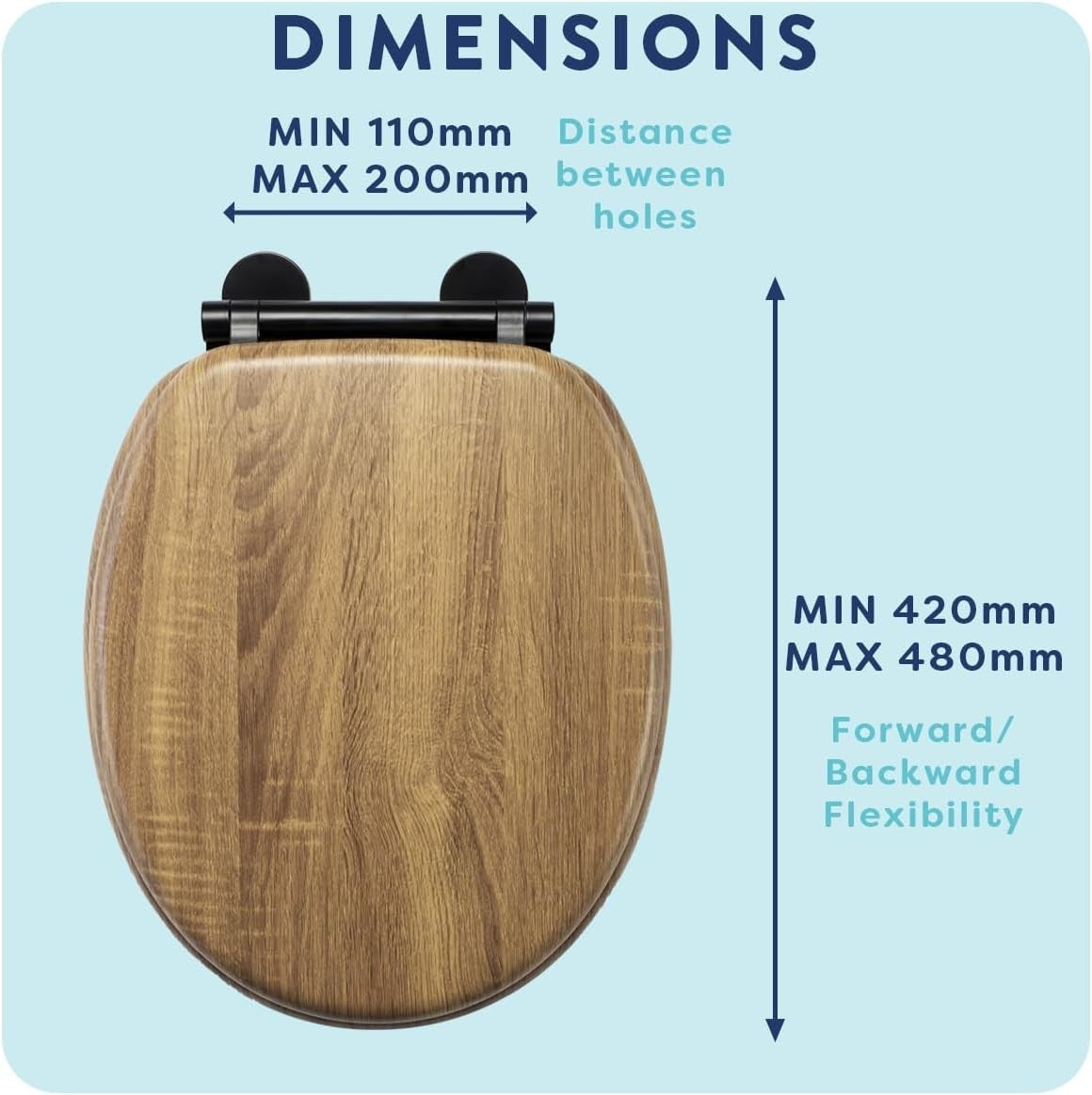 Teak Effect Wooden Toilet Seat Soft Close Quick Release Antibacterial Durable