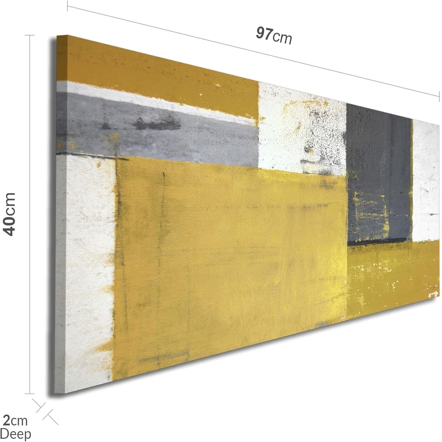 Mustard Yellow Grey Abstract Canvas Wall Art 97x40cm