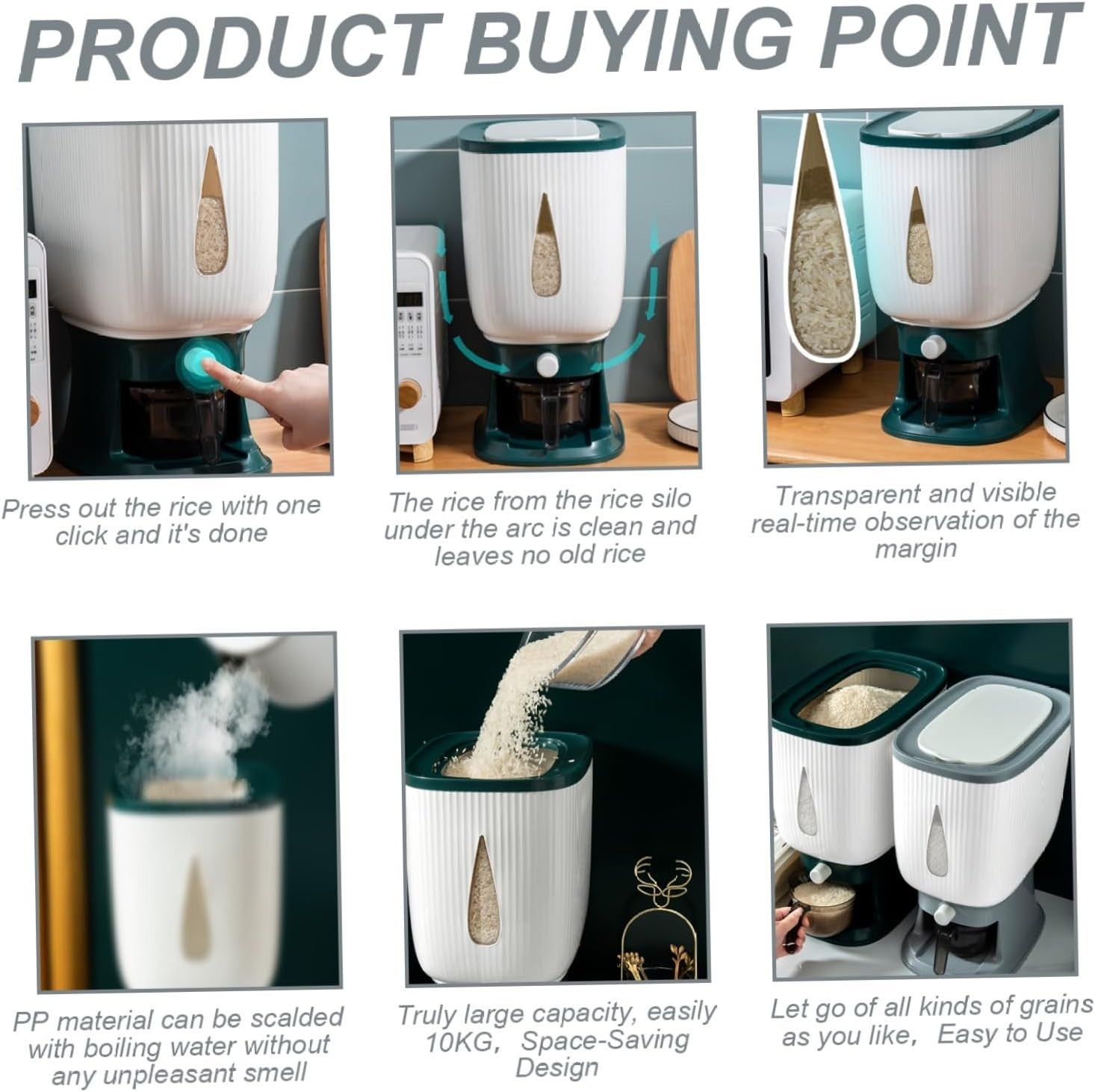 10KG Rice Dispenser Airtight Moisture Proof Grain Storage Bin