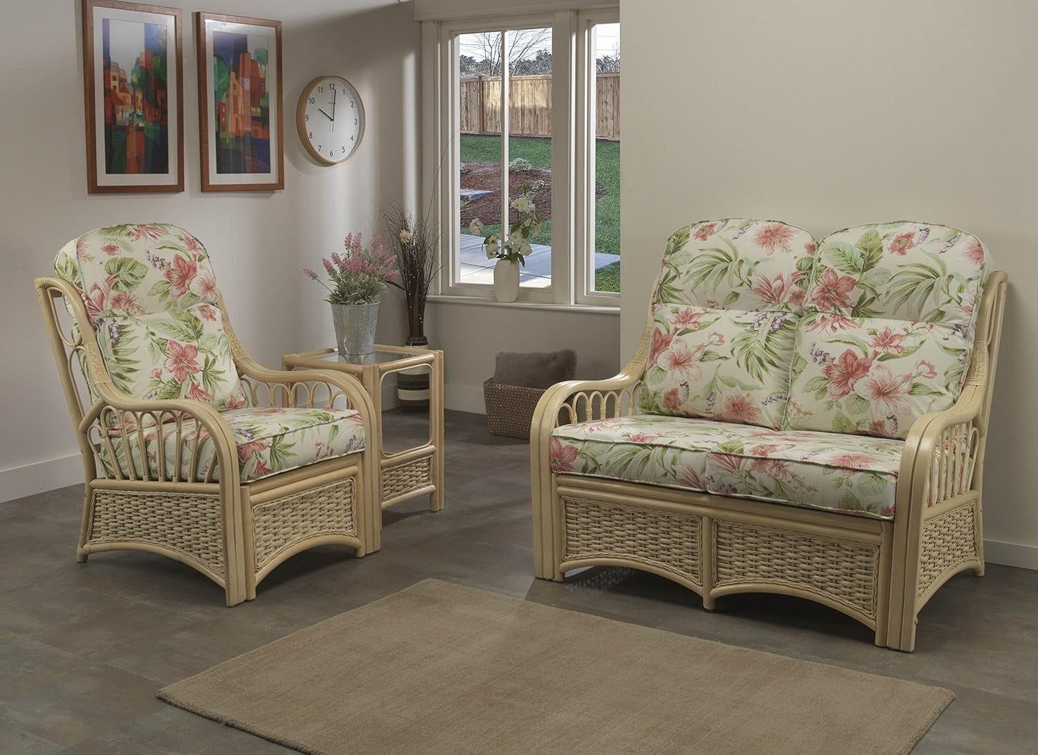 Rattan Armchair Indoor Cane Lounge Chair with Cushions Conservatory Beige