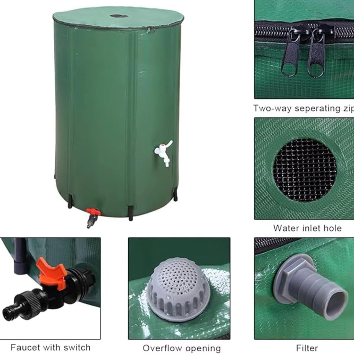 Collapsible 380L Rainwater Barrel with Tap & Mesh Top, Portable Garden Storage