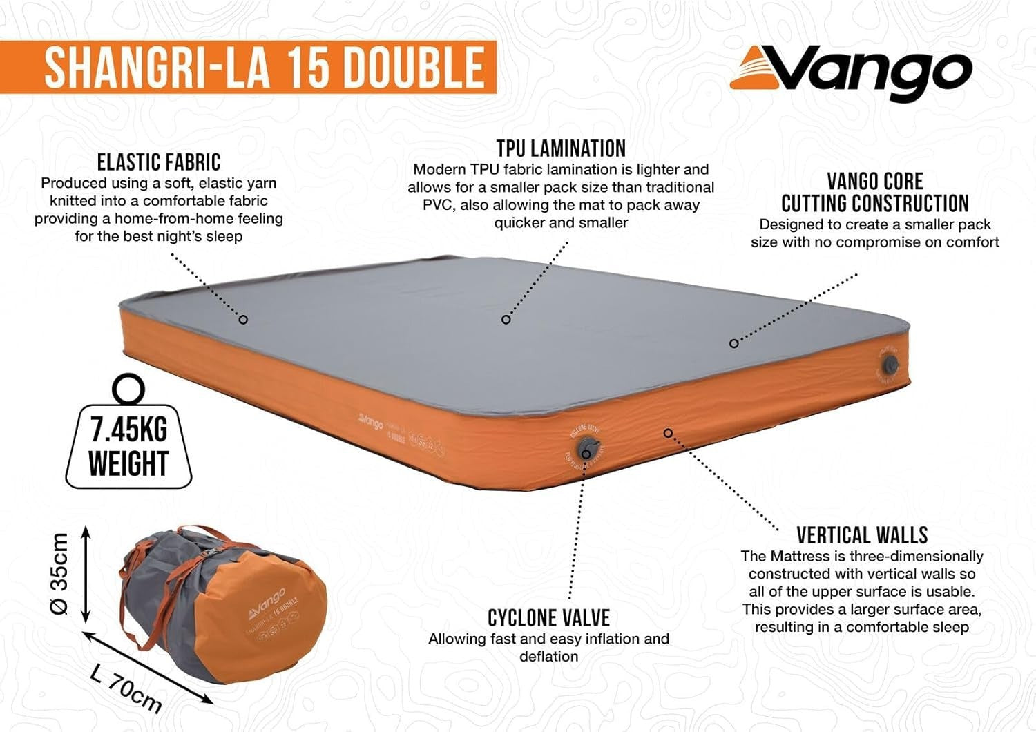 Double Self-Inflating Camping Mattress 15cm Memory Foam Lightweight