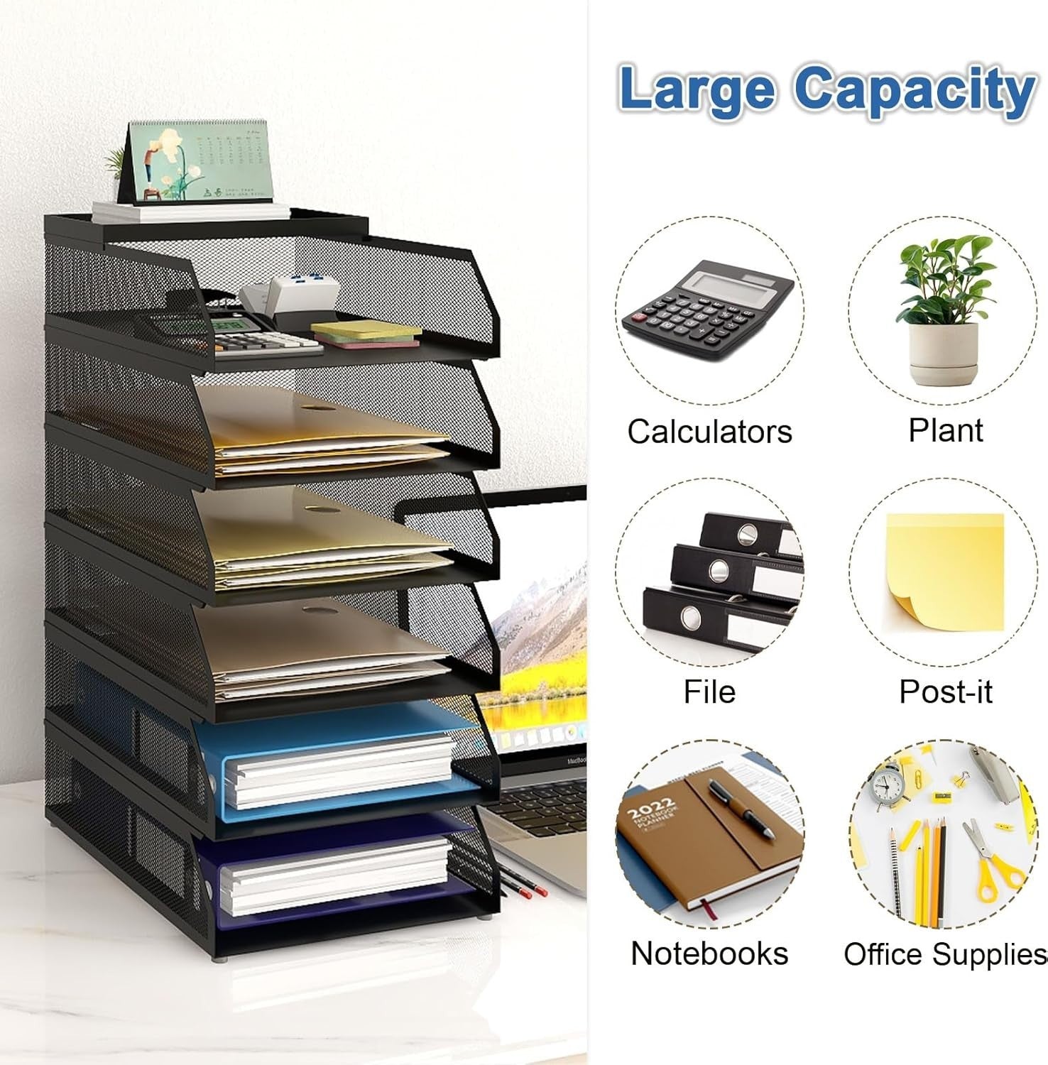6-Tier Desktop Letter Tray Organizer | Stackable A4 Paper File Holder