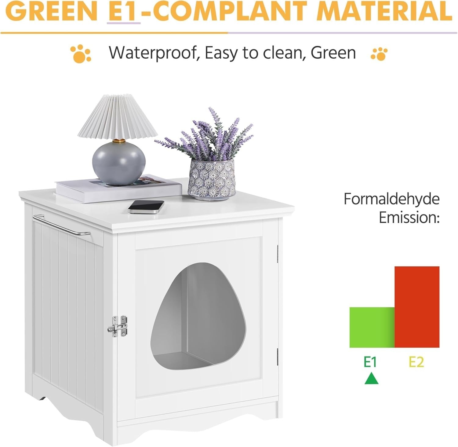 Hidden Cat Litter Box Furniture with Towel Bar, Enclosed Cabinet White