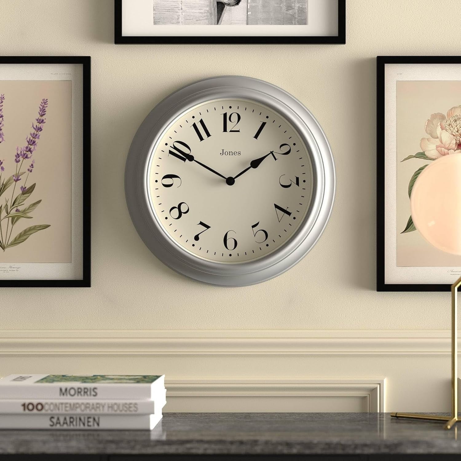40cm Grey Silent Wall Clock Classic Round Design for Kitchen or Living Room