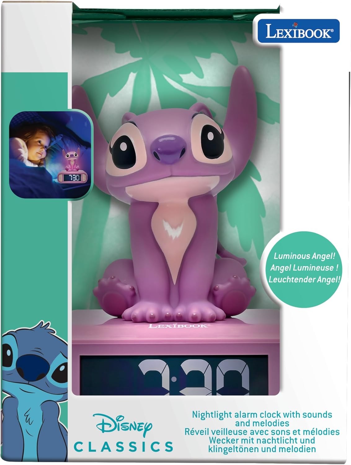 Kids Angel Character Alarm Clock Night Light Snooze Easy Read Bedside
