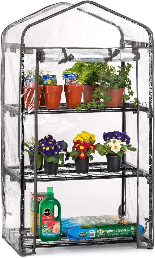 3 Tier Mini Greenhouse with Clear PVC Cover | Steel Frame