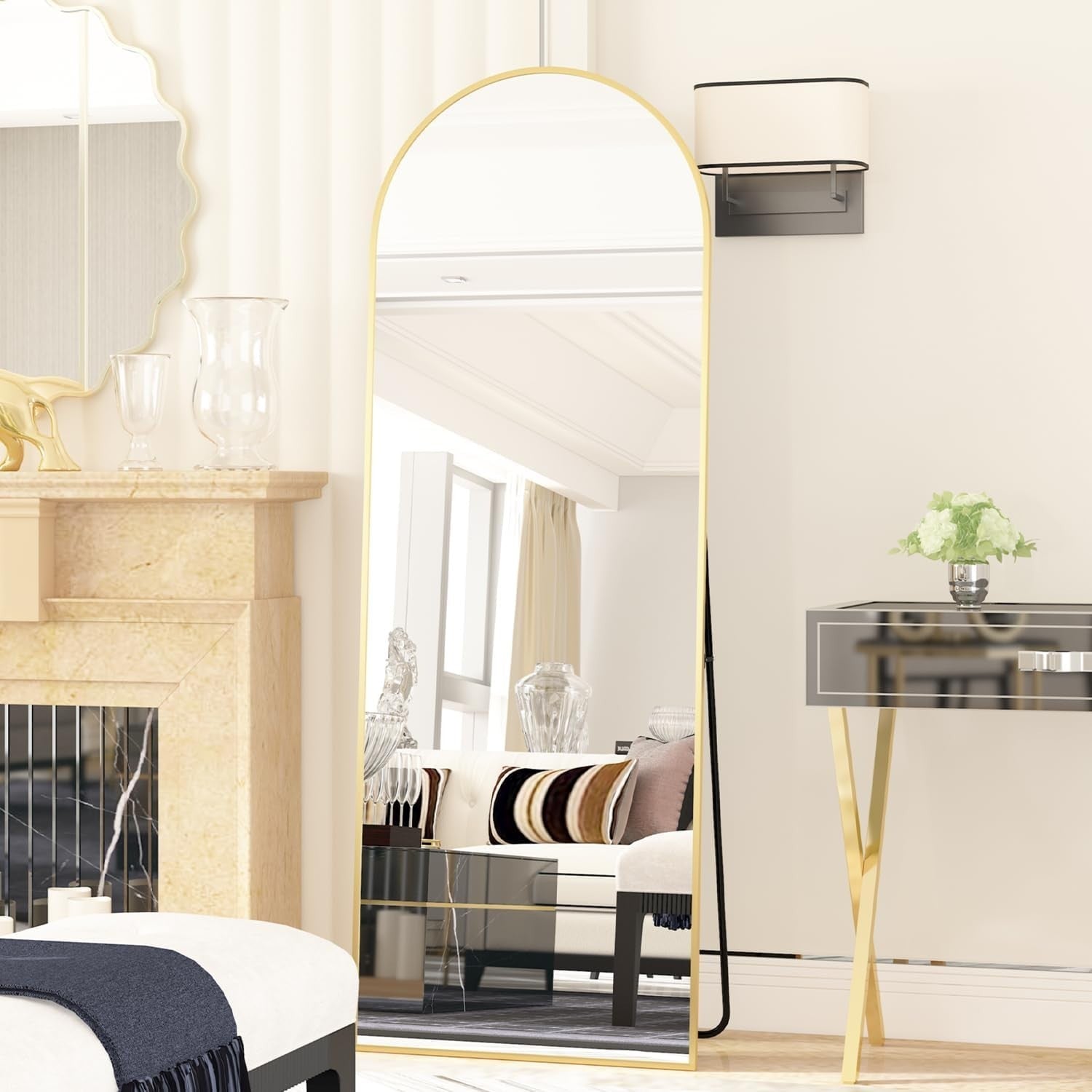 Gold Arched Full Length Mirror 162x53cm Wall Leaning Slim Dressing Room
