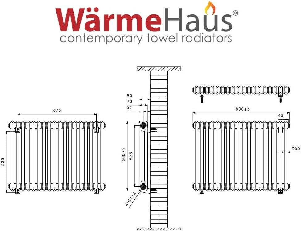 Horizontal Cast Iron Radiator 600x830mm Double Panel Anthracite Heating