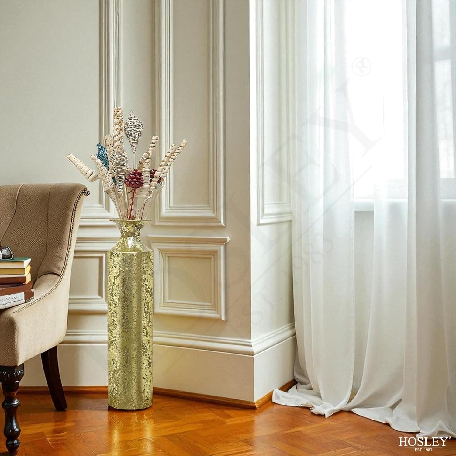 Gold Metal Tall Floor Vase 21.75in Decorative Wedding Home Decor