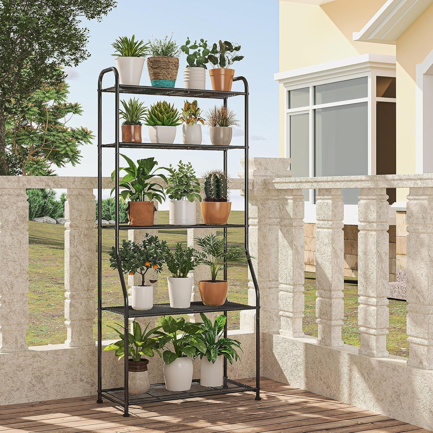 5 Tier Metal Plant Stand Indoor Outdoor Tall Flower Pot Shelf Display Rack Black