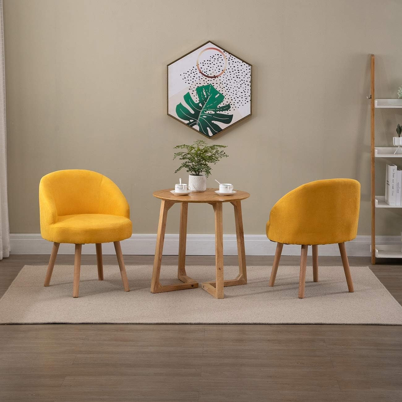 Set of 2 Yellow Linen Tub Chairs Lounge Side Armchairs