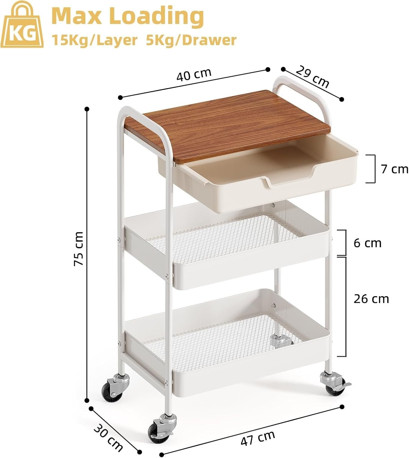 3 Tier Utility Rolling Cart Storage Trolley Drawer Organizer w/Wheels