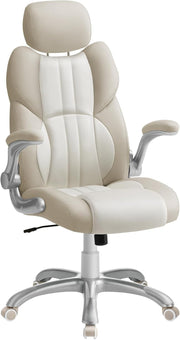 Executive Office Chair Swivel Cream White Adjustable Desk Seat 150kg Tilt