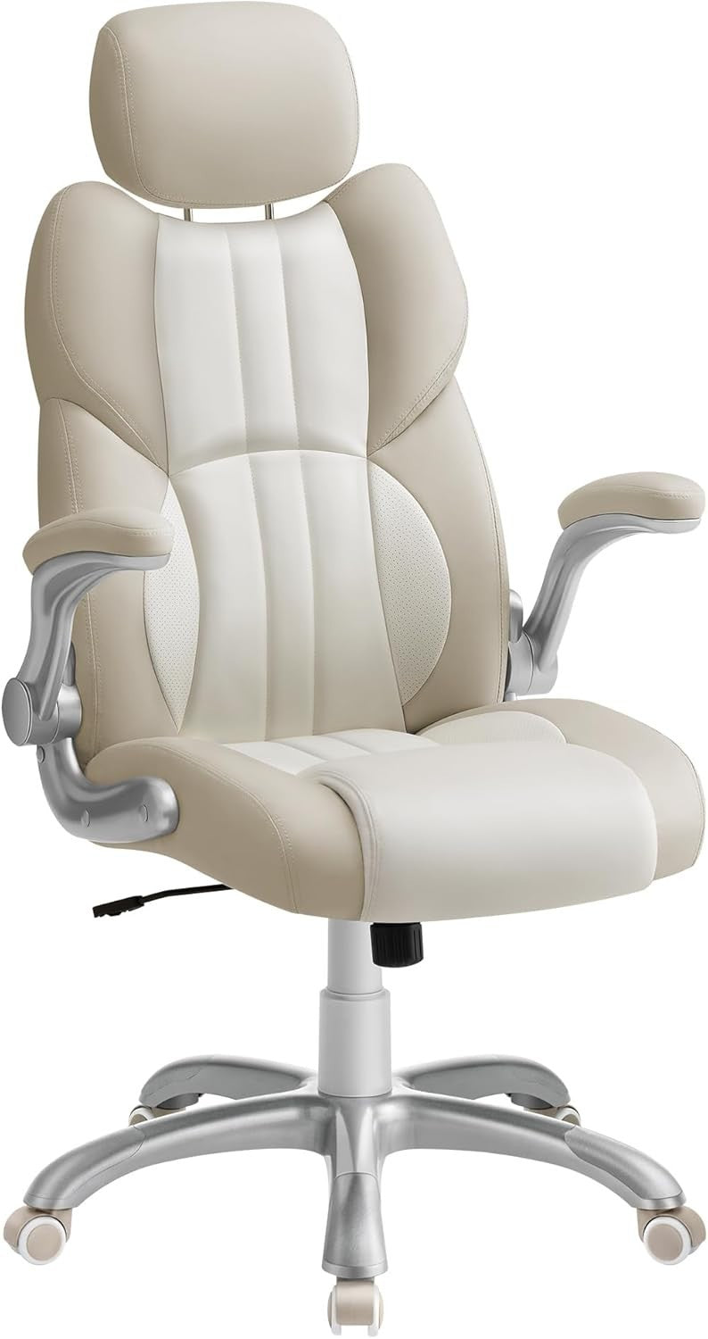 Executive Office Chair Swivel Cream White Adjustable Desk Seat 150kg Tilt
