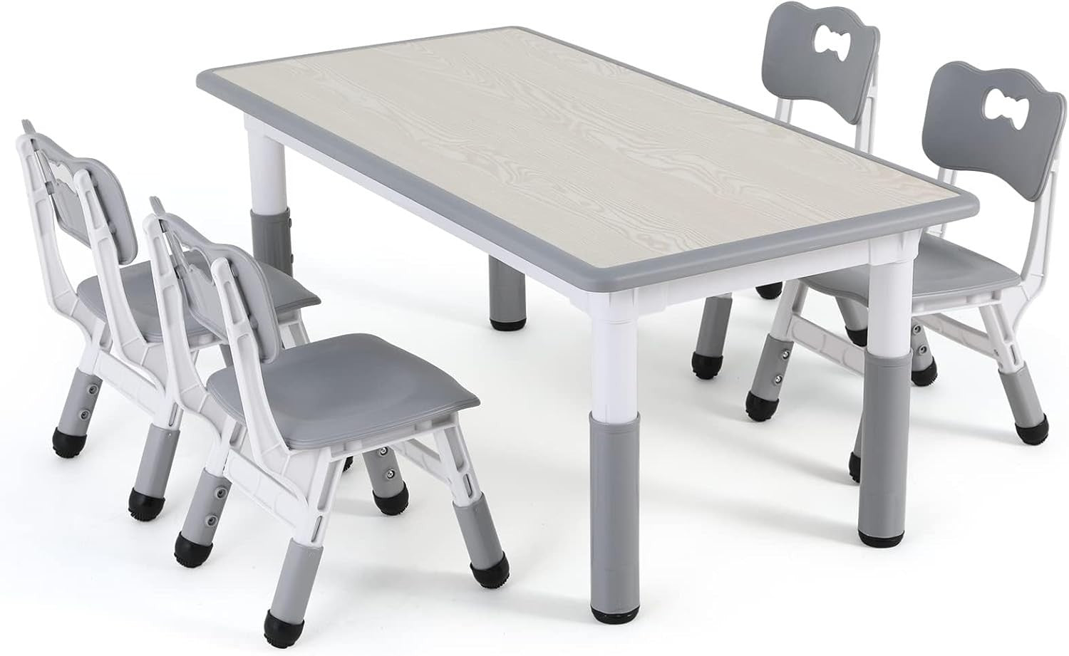 Adjustable Kids Table & 4 Chairs Set Durable Plastic Furniture Grey