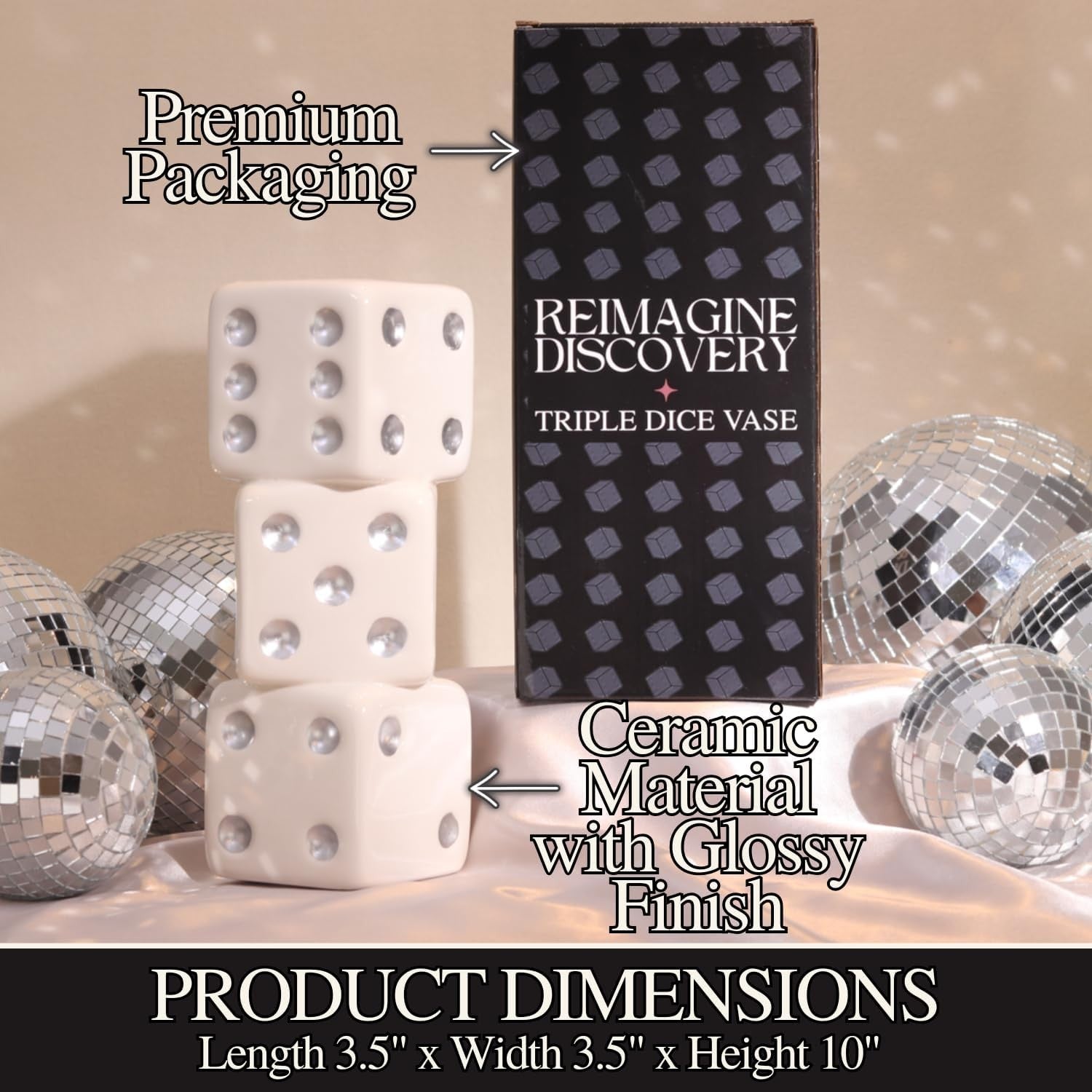 Dice Vase Ceramic Triple Stack White Silver Dot Modern Table Flower Decor