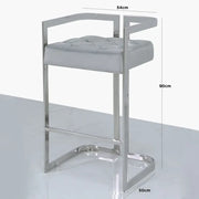 Grey Velvet Bar Stool with Backrest Chrome Stainless Steel Frame Modern