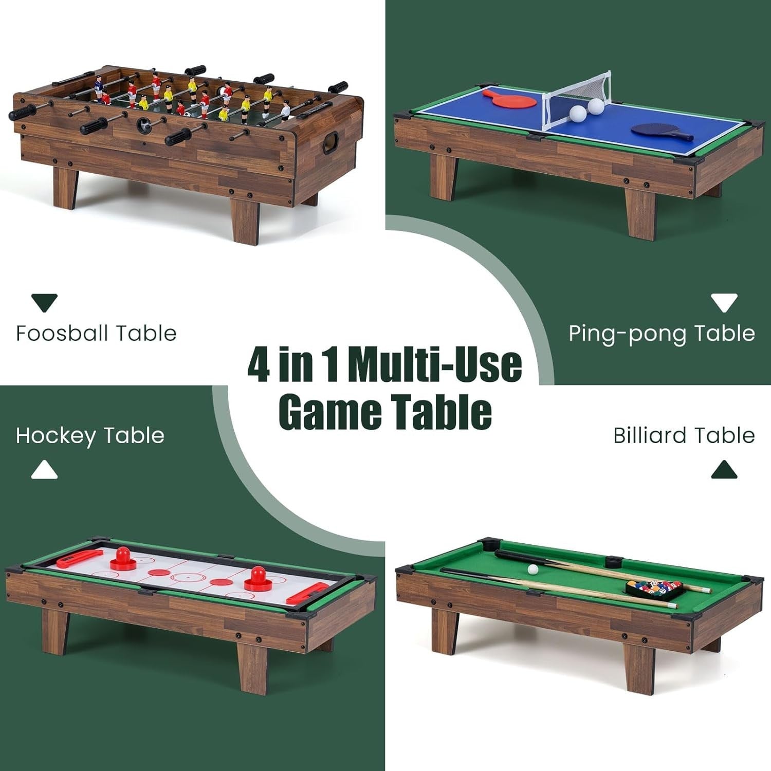 4 in 1 Multi Game Table Foosball Air Hockey Pool Tennis Kids Adults