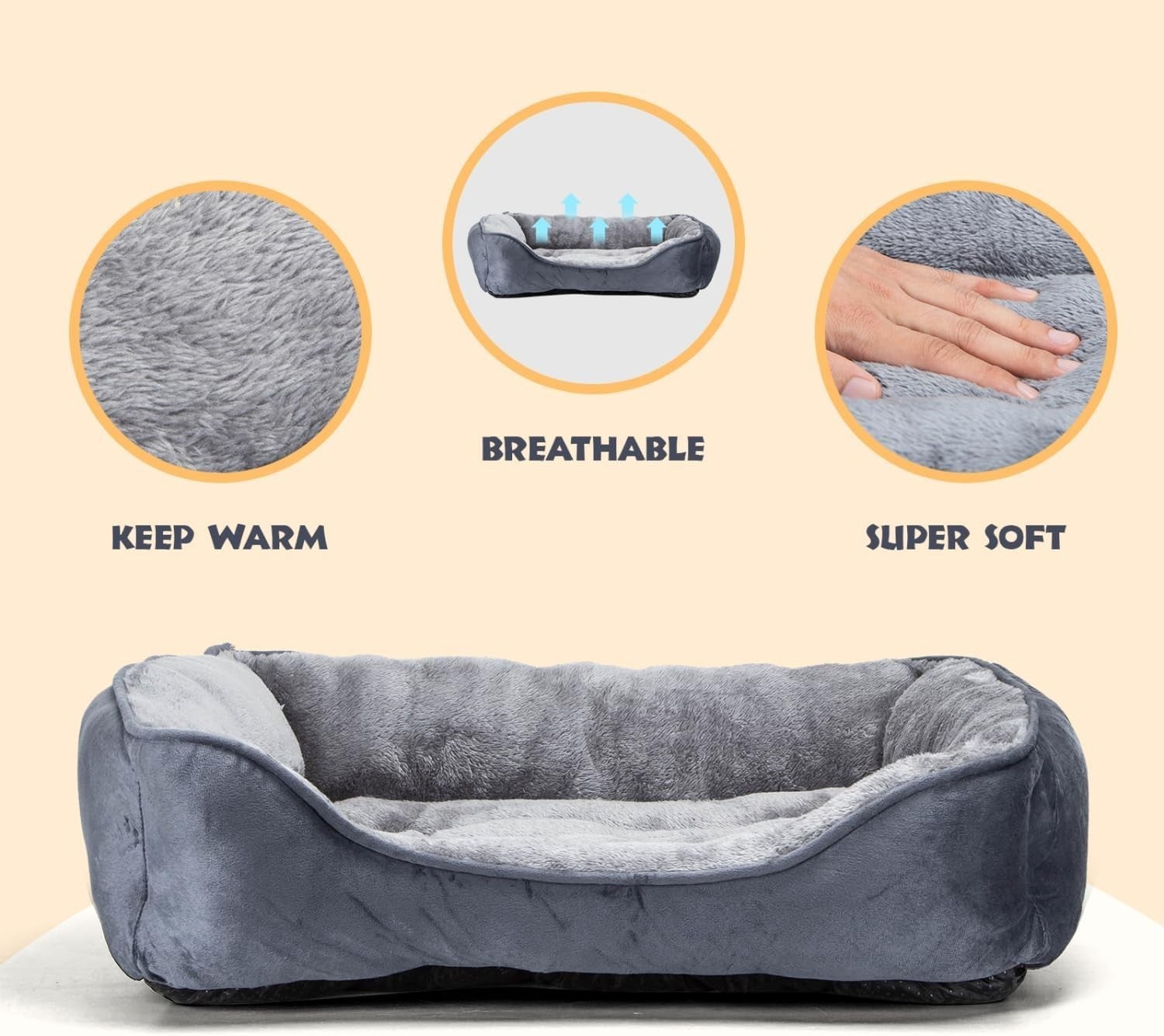 Extra Large Dog Bed 87x77x20cm Plush Washable Non Slip Grey