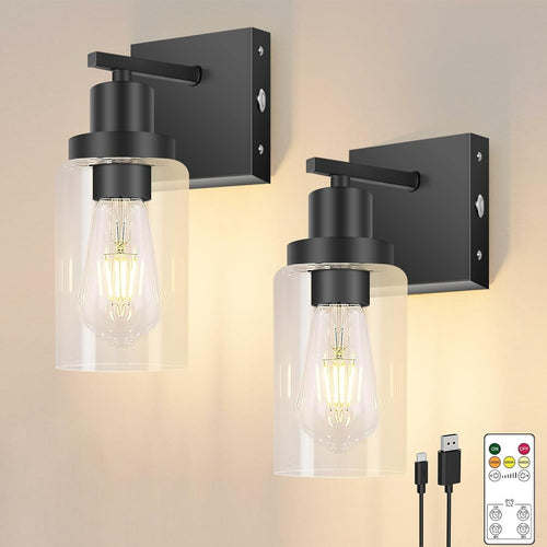 Wireless Rechargeable Wall Sconce Lights 2-Pack, Dimmable with Remote