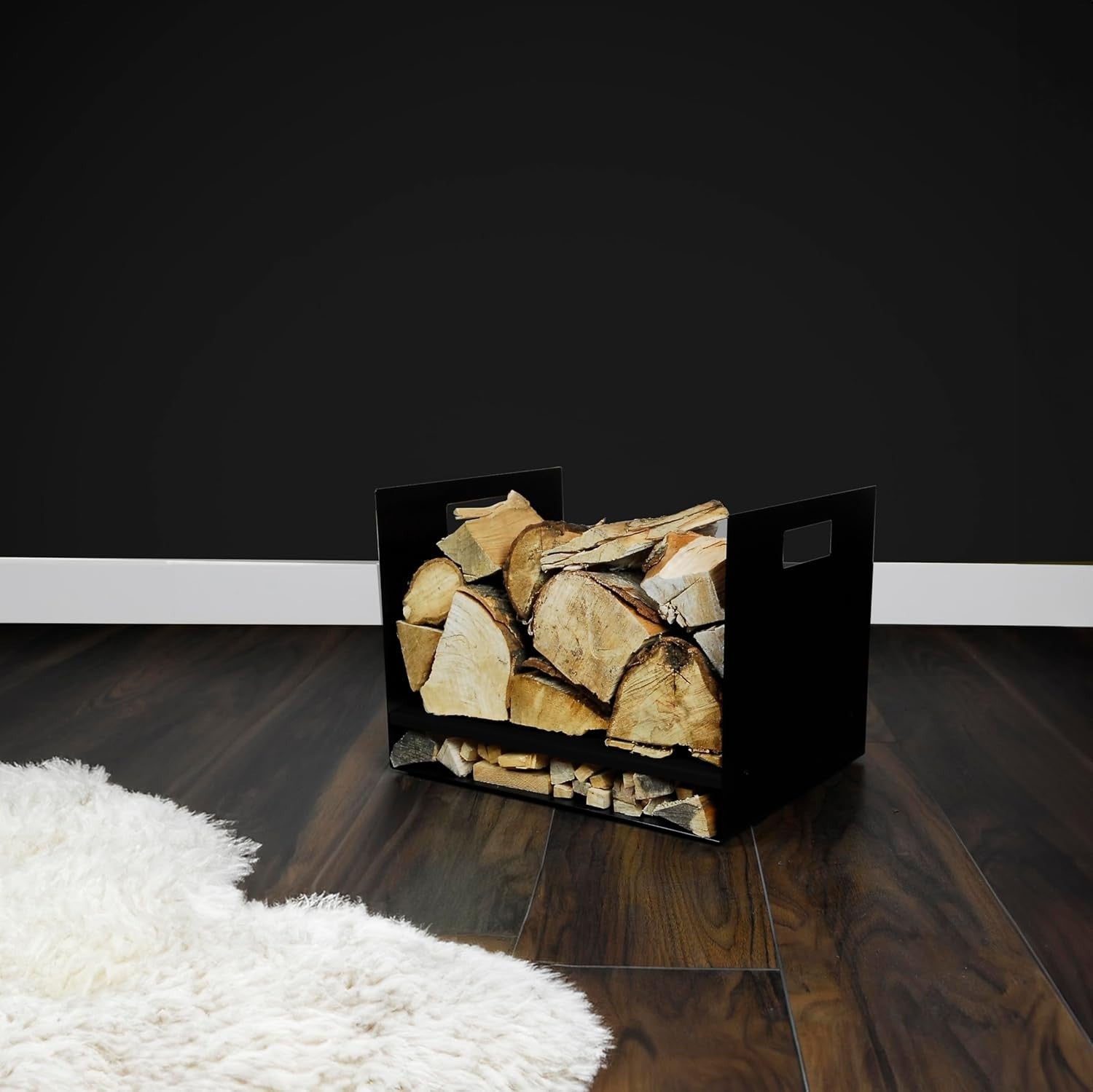 Wide Steel Firewood Log Basket with Shelf 40x32x30cm Sturdy Wood Storage