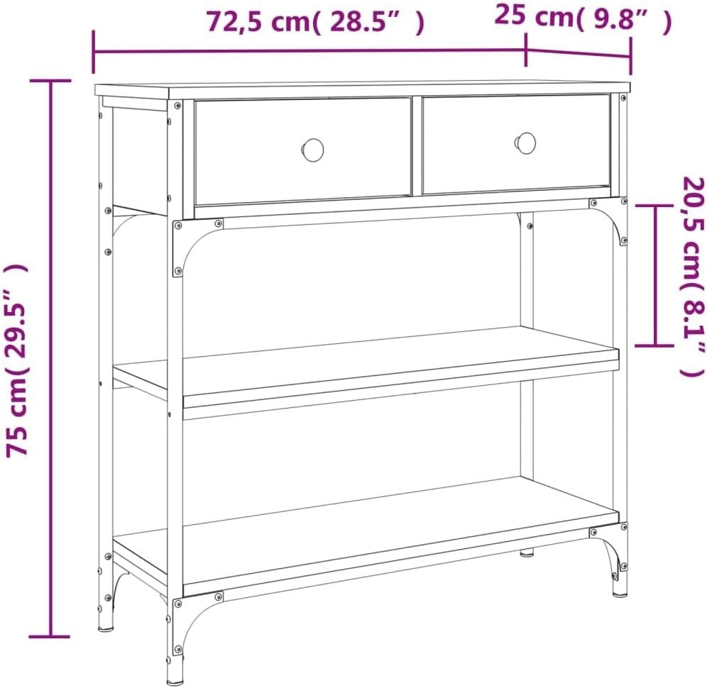 Industrial Console Table with Adjustable Feet & Storage Shelves 75H