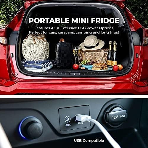 6L Mini Fridge Cooler USB & AC Portable for Bedroom Car Office Black