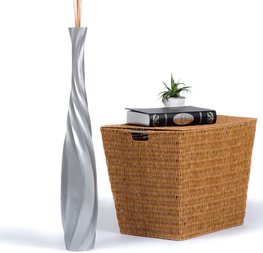 Silver Curved Floor Vase 65cm Tall Wooden Decor for Pampas Grass